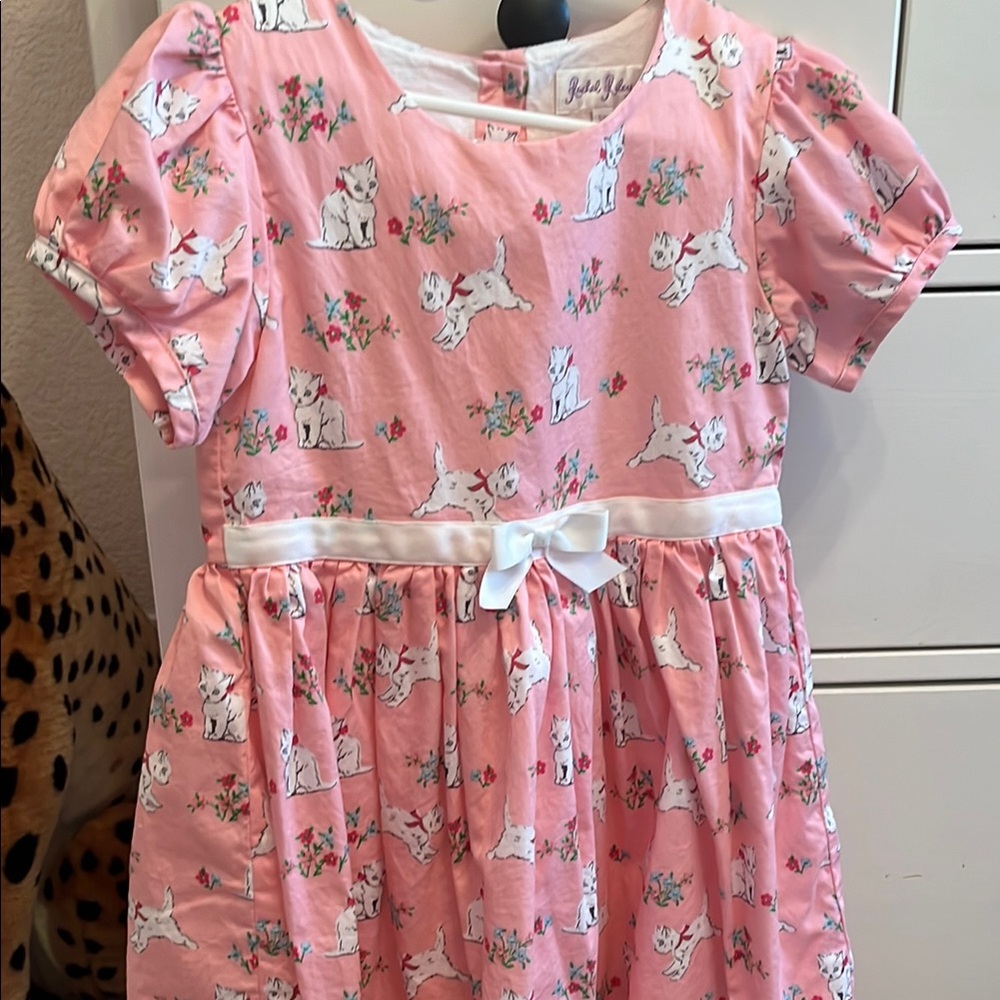 Pink Cat Print Dress with Bow